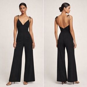 Reformation Black Wide Leg Jumpsuit Size 8 Tie Strap V-Neck Flowy Minimal Chic
